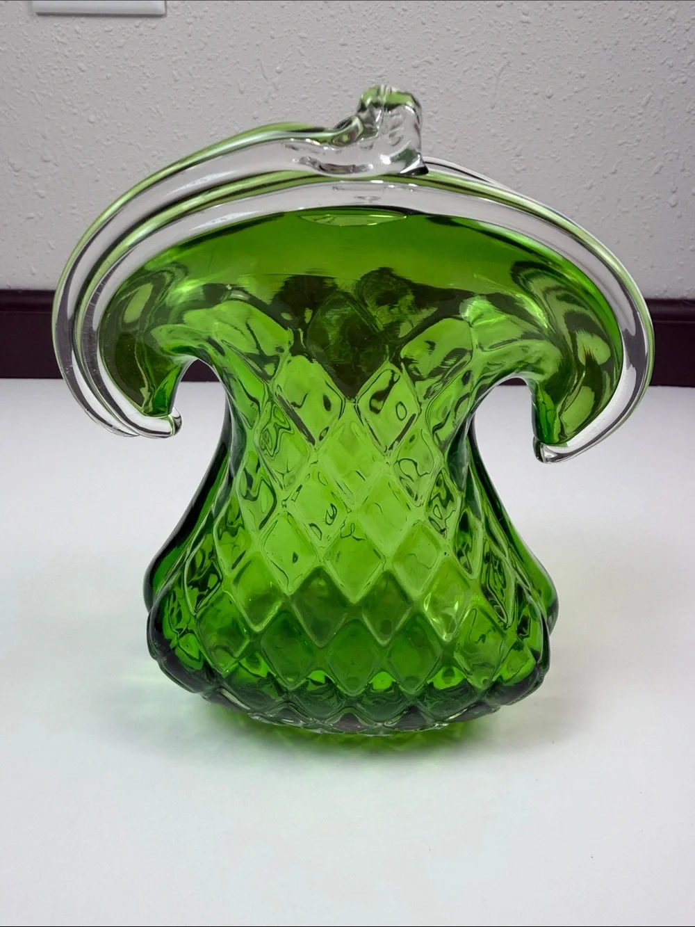 Vintage Hand Blown Green Art Glass Vase MG Creative Artisans Westlake Village